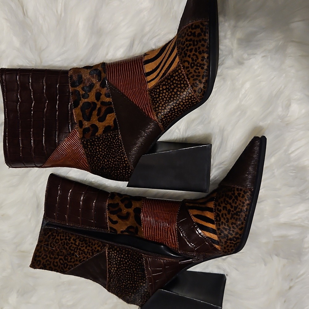 Jeffrey Campbell Caballeros La Siren Mixed Media Calf-hair Patchwork Boots